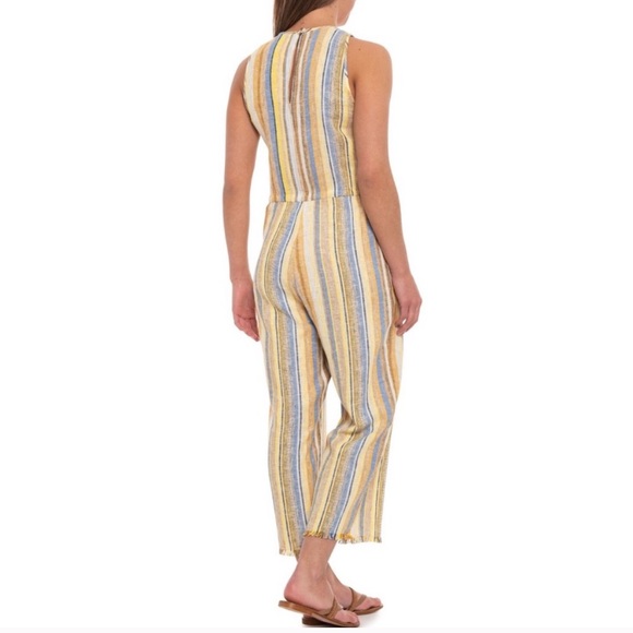 DREW Anthropologie Yellow Blue Stripe Jumpsuit L - Picture 3 of 10